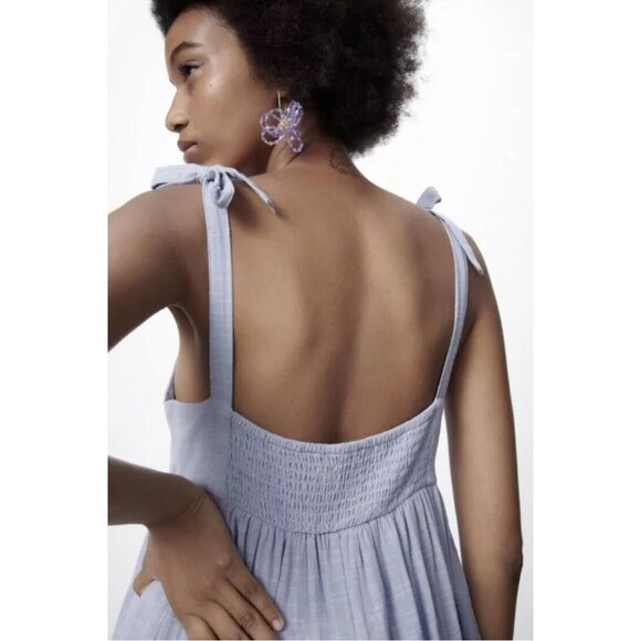 Zara Blue Tie-Strap Tiered Maxi Dress With Smocked Back - Picture 4 of 10
